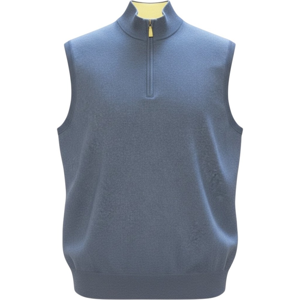 Peter Millar Sweater Vest Mens‎ L Luxury Blend Blue Quarter Zip Cotton Cashmere